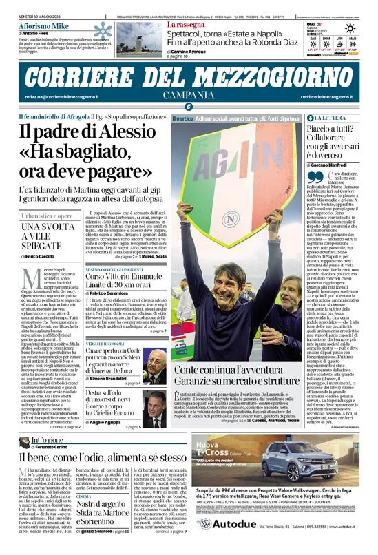 Prima-pagina-corriere del mezzogiorno-del-2025-05-30